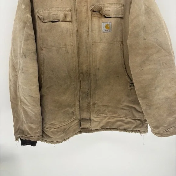 Vintage 90s Carhartt Jacket Brown Quilt Lined Duck Canvas Distressed Men XL